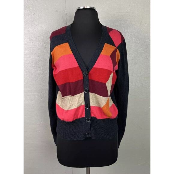 Cabi Women's Color Block Sweater Long Sleeve Button Up V Neck Cardigan Size Med - Picture 1 of 11